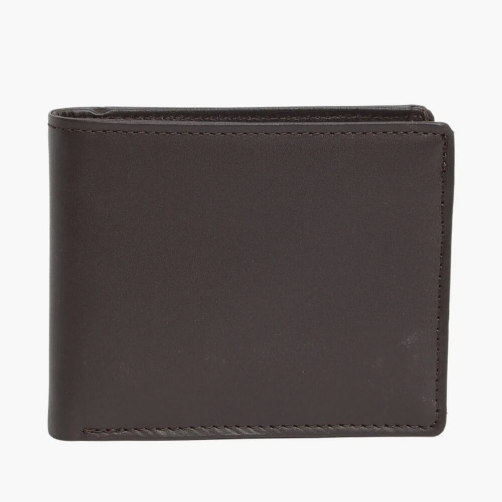 Slate & Stone Smooth Premium Leather Bifold Wallet Dark Brown NEW